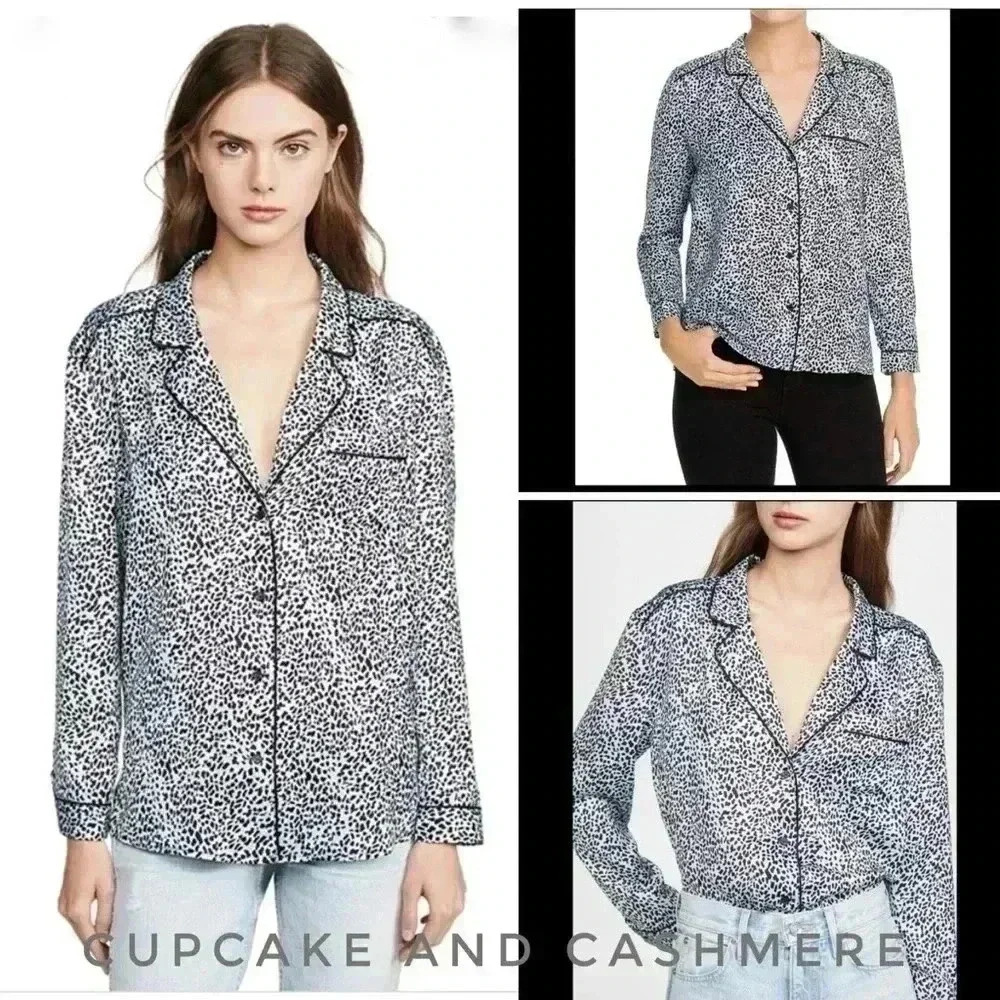 BNWT Cupcakes and cashmere Women’s Animal  print satin blouse size S
